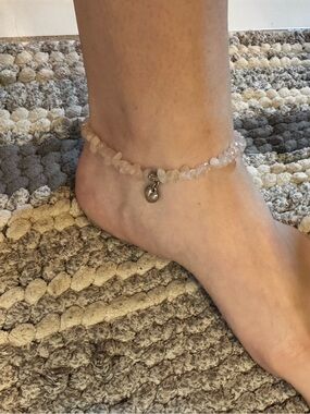 Rose Quartz Chip Anklet with Silver Charm